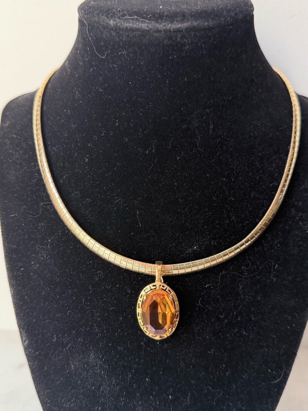 Vintage 1980s/1990s Citrine Greek Key Omega Collar Necklace